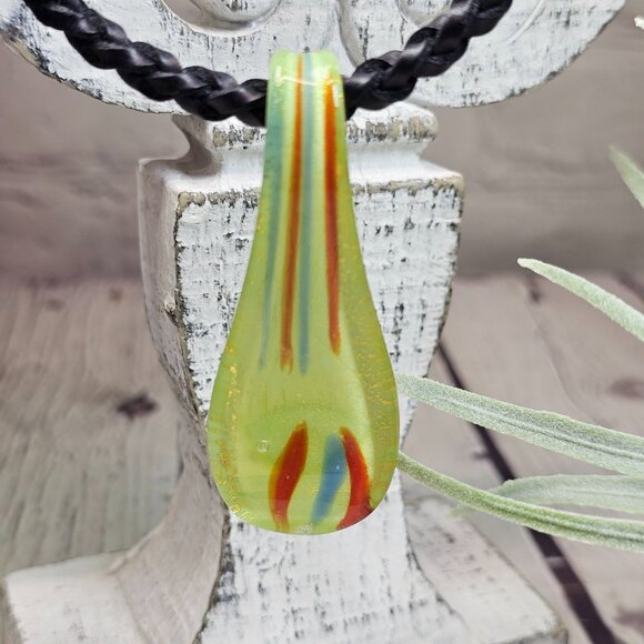Pendant Leaf Colored Glass, Murano Style Inspired, Green - Picture 4 of 4